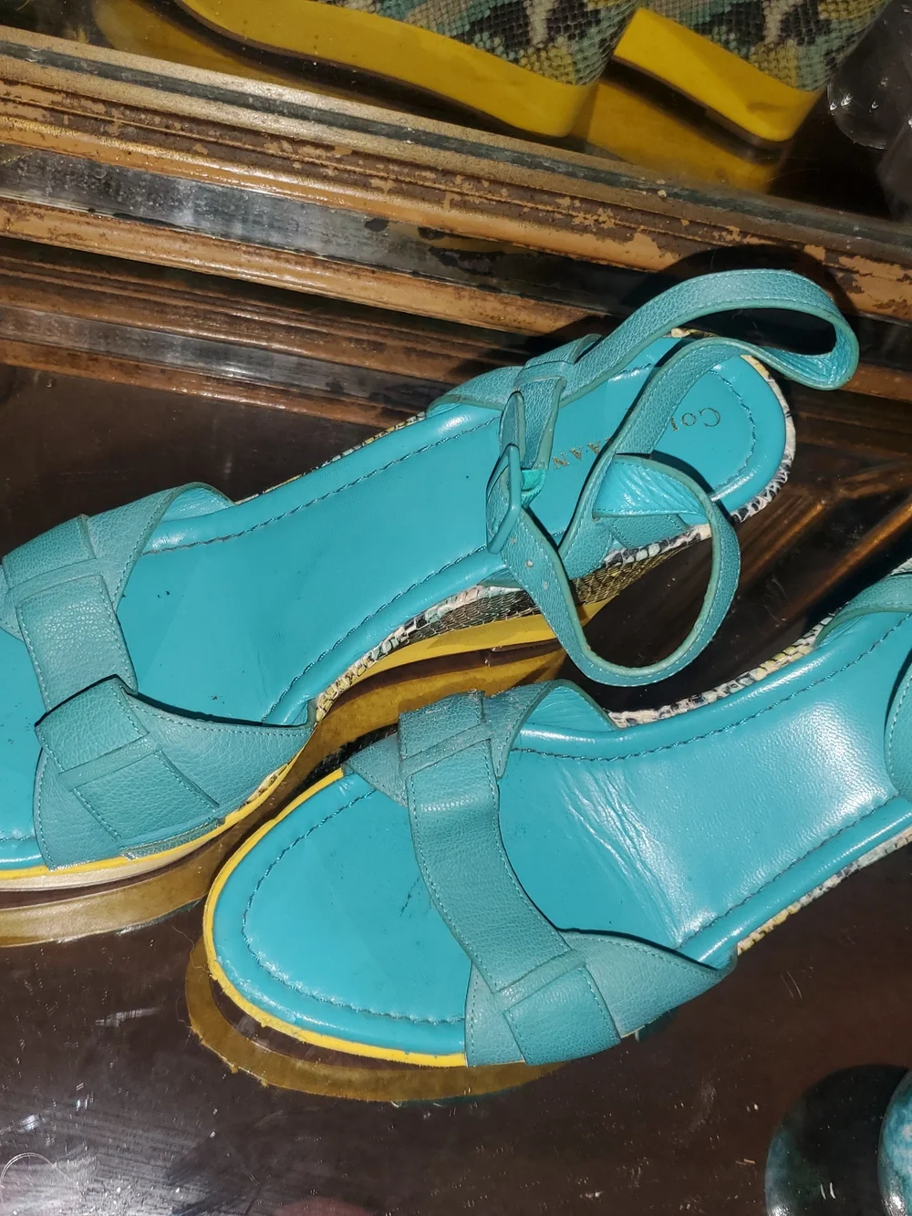 Be The Fun One -Cole Haan Teal and Yellow Wedge Sandals - Women's Fashion Wedges